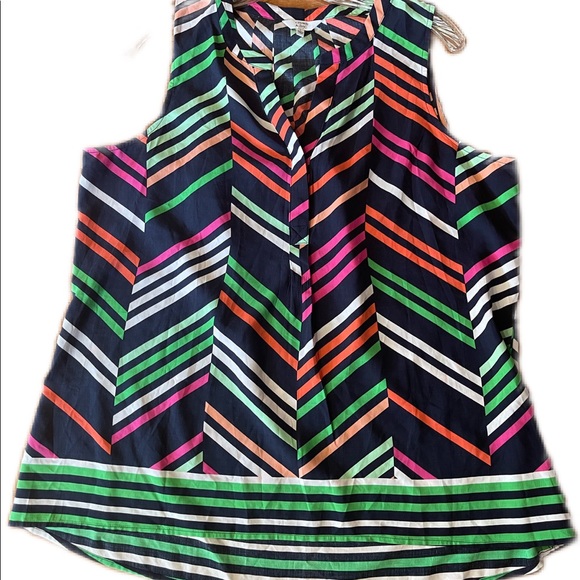 crown & ivy Tops - Crown and Ivy Striped Top Size Large, Navy Blue, Green, Pink